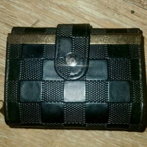 Black On Black Checkered Wallet with Gold Accent